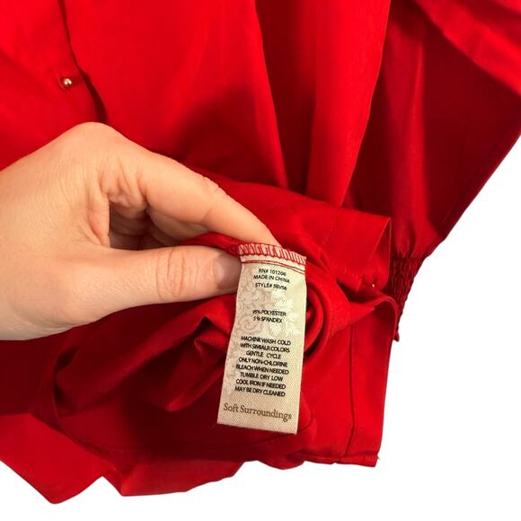Soft Surroundings Red Long Sleeve Button Front Blouse Ruffle Neck Womens Plus 2x - Picture 6 of 7